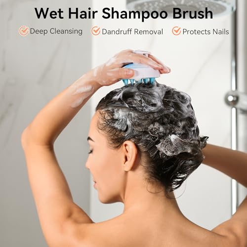 HEETA Scalp Massager Hair Growth, Soft Silicone Scalp Scrubber Shampoo Brush for Exfoliation, Dandruff Removal Head Massage Stress Relax, Wet & Dry Use for Thick Thin Curly Hair Care, Gradient Blue - color: Gradient Blue