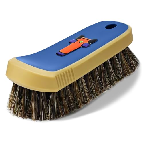 YeewayVeh Horse Hair Leather Cleaning Brush - Upgraded Long Bristle Car Leather Brush with 360° Soft Grip, for Car Interior Seats, Sofa, Upholstery & Furniture Care - color: Blue, size: 1 Pack