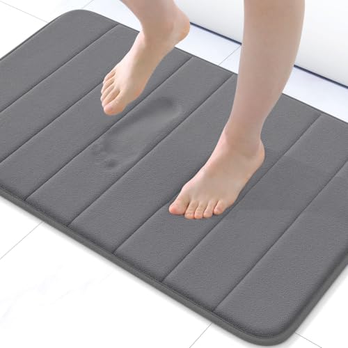 Buganda Memory Foam Bath Mat, 24" x 16", Ultra Soft Bathroom Rugs, Water Absorbent and Machine Washable Bath Rug for Bathroom, Shower, and Tub, Grey - color: Grey, size: 24" X 16"