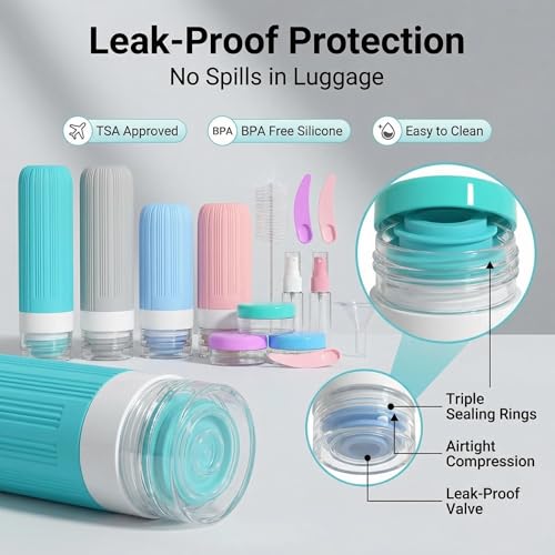 Vitog 16 Pack Travel Bottles Set, TSA Approved Silicone Toiletry Containers for Shampoo & Conditioner, Leak Proof Refillable Traveling Size Liquid Containers, Travel Essentials Toiletry Bottles - color: multicolor