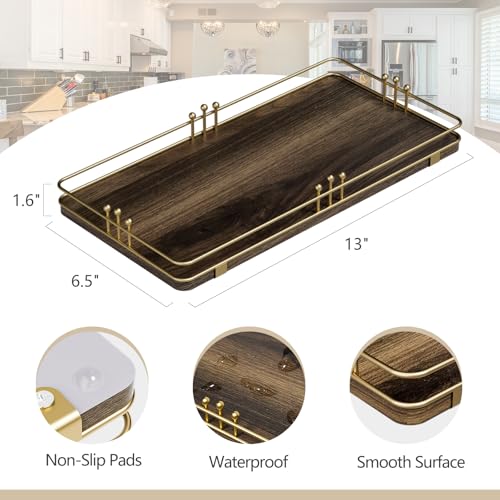 Toilet Paper Basket, Bathroom Basket for Counter Toiletries Towel Decor, Toilet Tank Tray, Guest Back of Toilet Organizer Storage, Vanity Tray for Perfume Makeup, Kitchen 13”x6.5” Brown-Gold - color: Brown + Gold, size: 13" x 6.5" x 1.6"
