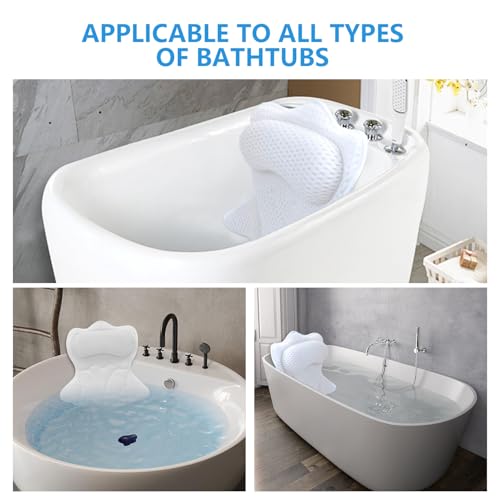 REEZEIVI Bath Pillows for Tub,Bath Pillow with 6 Non-Slip Suction Cups,Soft 4D Mesh Fabric,Bathtub Pillows for Tub Neck and Back Support,Extra Thick Luxury Bathtub Pillows,White - color: White