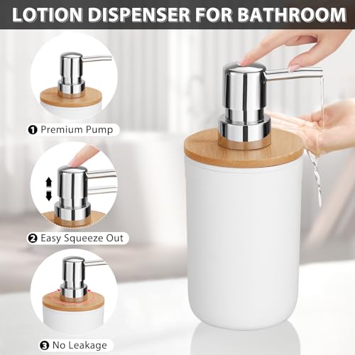 iMucci Bathroom Accessories Set 5Piece White Bathroom Sets, Toothbrush Holder, Toothbrush Cup, Lotion Soap Dispenser, Soap Dish and Qtip Holder Bathroom Decor - style: White