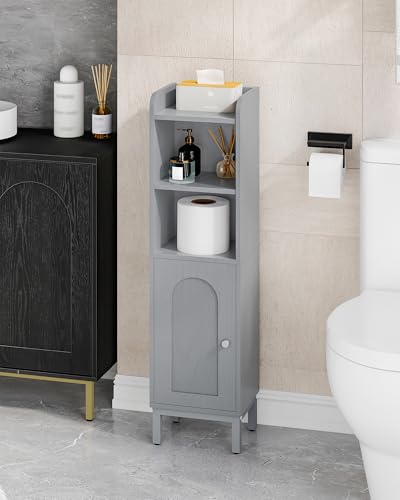 Hzuaneri Bathroom Storage Cabinet, Small Corner Floor Cabinet with Door and Shelves, Narrow Toilet Paper Holder, Bathroom Organizer with Adjustable Shelf, for Small Spaces, Gray BC38221GR - color: Grey, size: 7.9"D x 9.8"W x 35.4"H