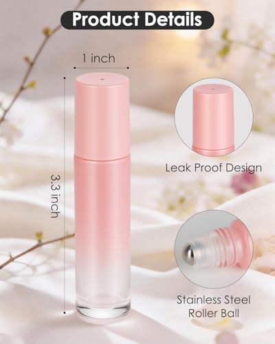 Worldgsb 25 Pack Essential Oil Roller Bottles, 10ml Refillable Glass Roller Bottles with Stainless Steel Roller Balls and Caps for Travel, Perfume and Lip Gloss Pink Gradient - color: Pink-Gradient, style: 25 Pack