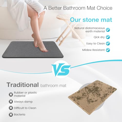 Diatomite Stone Bath Mat, Premium Non-Slip Natural Diatomaceous Earth Bathtub Quick Drying Mats for Bathroom Floor (23.6" x 15.4" Dark Gray) - color: Dark Grey, size: 23.6" x 15.4"