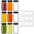 9 Pack, 2 oz Glass Shot Bottles w/ Black Lids & 9 Labels - Small Clear Jar for Ginger, Wellness Shot, Juice, Sample, Whiskey - Travel Essentials Mini Bottles - Wide Mouth, Leakproof, Dishwasher Safe - color: Black Lids, size: 2oz-9 pack