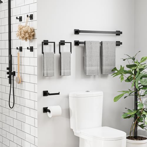 10-Pieces Matte Black Bathroom Accessories Set, 24 Inch Bathroom Hardware Set, SUS304 Stainless Steel Bath Towel Bar Set, Towel Racks for Bathroom Wall Mounted - size: 26 Inch (10 Pieces)