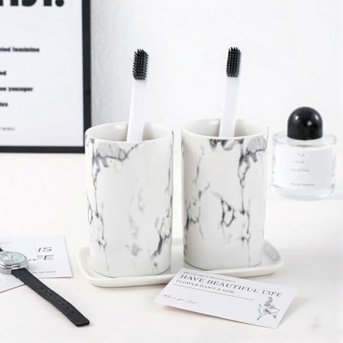 Creative ceramic cup office breakfast milk cup home hotel water cup marble mouthwash cup. (Stone pattern & White) - color: Stone pattern & White