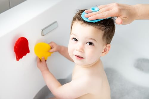 Ubbi Baby Cradle Cap Brush Silicone Brush Set, 3 Pack Soft Newborn & Infant Scalp Brushes for Gentle Bath Cleaning, BPA Free, Exfoliating Baby Bath Accessories - color: Yellow, Blue, Red