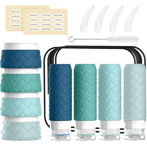 16 Pack Travel Bottles for Toiletries, TSA Approved Travel Size Toiletries Containers Set, BPA-Free Silicone Leak Proof Refillable Bottles Stackable Creams Jars Accessories Kit W/Clear Bag Mint Green - color: Mint Green