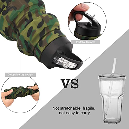 QiCheng&LYS Collapsible Water Bottle Sports Bottle 19.5OZ/580ml Travel Water Bottle for Men Women Kids. BPA Free Food Grade Silicone. (Army green camouflage) - color: Army green camouflage
