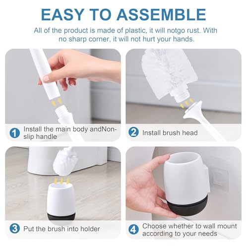 Toilet Brush, Toilet Bowl Brush and Holder Set for Bathroom, Toilet Cleaning Scrubber Brush for Bathroom for Deep Cleaning with Stiff Plastic Bristle, Ventilated Holder, Wall Mount Hook (White Head) - color: White Head