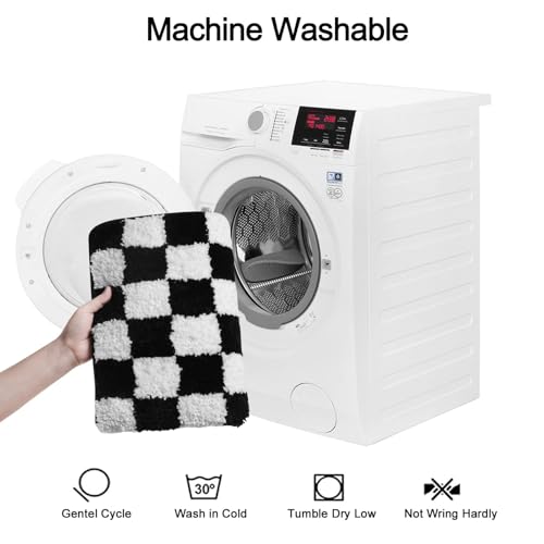 Uphome Bath Mats for Bathroom, Black and White Checkered Machine Washable Bathroom Rug Non Slip, 18x26 Water Absorbent Soft Microfiber Bathroom Mat for Tub, Shower, Floor - size: 18x26 inch