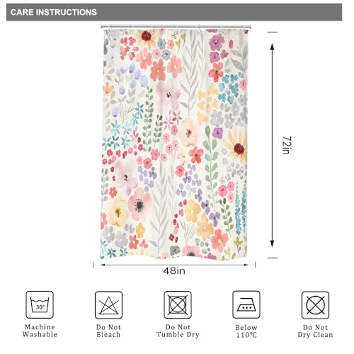 Riyidecor Small Stall Narrow Shower Curtain for Bathroom Decor 48Wx72H Floral Watercolor Cute Plants Spring Girly Women Colorful Boho Art Printed Fabric Polyester Waterproof 8 Pack Plastic Hook - color: A-pink, size: 48"W x 72"L (Pack of 1)