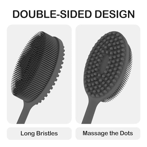 MateeyLife Silicone Body Scrubber Exfoliator with Handle, Gentle Back Scrubber for Shower, Bath Scrubber for Body - color: Gray