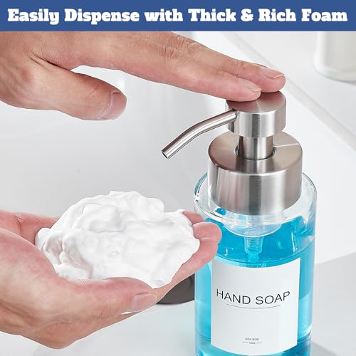 Glass Foaming Hand Soap Dispenser, 10 oz Easy Refill Bathroom Soap Dispenser, Foaming Dispenser with Stainless Steel Pump & Waterproof Labels, Foam Soap Pump Bottles for Handwashing, 2 Sets - color: Brushed Nickel Foam 2pc