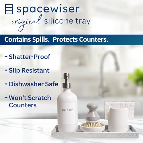 Spacewiser Countertop and Vanity Tray - 11.7" Silicone Bathroom Counter Tray, Dish Soap Trays for Kitchen Counter, Sink Organizer Accessories Caddy, Toilet Laundry Shower Makeup Mat Oil Holder Coffee - color: Marble Design, size: Large 11.7”