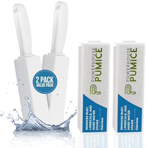 Powerstone Pumice Stone Toilet Bowl Cleaner with Handle (2-pack) - A Solution for Hard Water Stains on Toilets, Grills, Tiles, Grout & Pools - size: 1 Count (Pack of 2)
