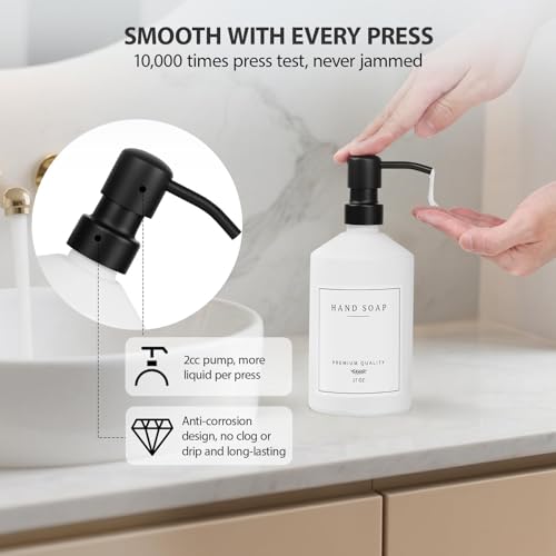 White Glass Kitchen Soap Dispenser Set, 17 OZ Hand and Dish Soap Dispenser Set with Rustproof Stainless Pump, 14 Waterproof Labels, Non-Slip Tray, Modern Bathroom Accessories(White Bottle/Black Pump) - color: White Bottle + Black Pump