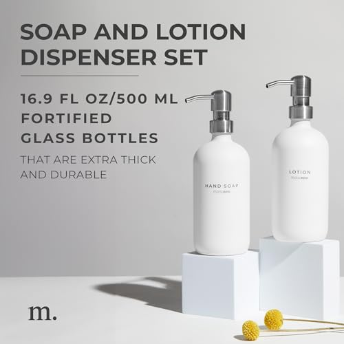 MaisoNovo Soap Dispenser 2-Piece Set | 16.9oz White Bottles with Silver Stainless Steel Pump Core - color: White/Silver