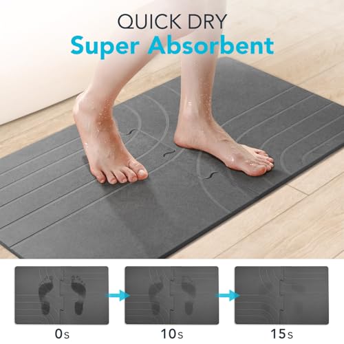 BAVIFY 32 * 20 Large Stone Drying Bath Mat for Bathroom Diatomaceous Earth Bath Mat Quick Dry Non Slip Absorbent Bathroom Floor Mat Modernized Water Absorbing Diatomite Shower Bath Mat Grey