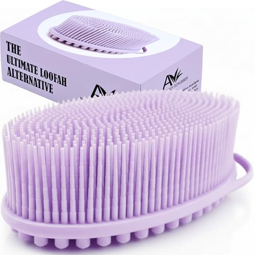Avilana Premium Silicone Body Scrubber - Trusted Since 2017 - SGS Certified Food Grade Dual Sided Bath Brush, Quick-Dry Exfoliating Loofah Alternative, Massage Brush Sensitive Skin Women Men - color: Lavender, size: Massage