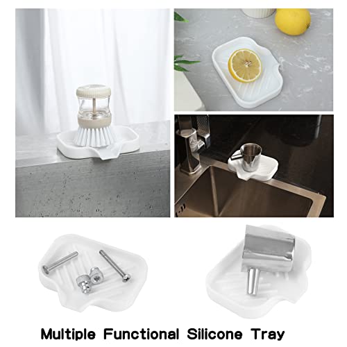 MicoYang Silicone Soap Dish with Drain Spout, Self-Draining Sink Organizer Tray for Bathroom and Kitchen, Sponges, Dispensers and Soap Holder, Non-Slip and Dishwasher Safe, White (Compact, 4.9"×3.2") - color: White, size: S(4.9"×3.2")