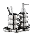 Silver Bathroom Accessory Set, 3-Piece Ceramic Bath Accessories Set with Tray, Lotion Dispenser, and Tumbler - color: Silver
