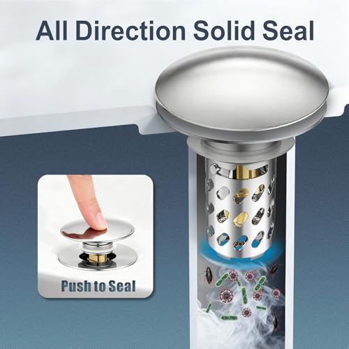 Bathroom Sink Stopper Pop-Up Sink Drain Strainer Hair Catcher | Universal 1.1"-2.17" Drains, Brass Core & Stainless Steel Mesh, Hair Catcher 2 in 1 bathroom Sink Stopper Strainer - color: Chrome-diagonal Holes