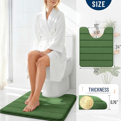 OLANLY Memory Foam Toilet Rugs U Shaped 24x20, Super Soft Absorbent Contour Bath Rugs, Quick Dry Machine Washable Toilet Mat, Bathmat Floor Carpet, Bathroom Home Decor Accessories, Olive Green - color: Olive Green, size: 24" X 20" Contour Rug
