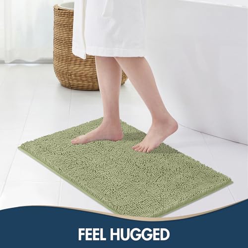 TREETONE Bathroom Rugs Sets, Thick Soft Absorbent 3 Piece Chenille Bath Rugs, Non-Slip, Dry Quickly, Machine Washable, Shaggy Mats with U-Shaped Toilet Rug for Bath Floor, Tub and Shower, Sage Green - color: Sage Green, size: 16"x24"+20"x32"+U Shape 20"x2