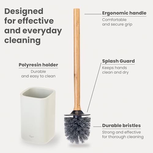 Vigar Zense Toilet Brush and Holder Set - Toilet Bowl Brush and Holder, Polyresin Stone Bathroom Accessory, Compact Toilet Cleaner Brush for Bathroom Decor and Toilet Accessories Set - Light Gray - color: Light Gray