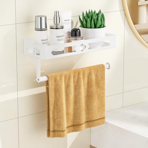 White Paper Towel Holder Wall Mount with Shelf - Adhesive Hand Towel Rack, Space-Saving for Bathroom, Kitchen, RV Camper - color: White