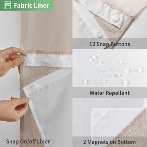 eachope Boho Farmhouse No Hook Shower Curtain Set with Snap-in Fabric Liner,Heavy-Duty Linen Textured Rustic Striped Design,Water-Repellent with Tassels and Sheer Window,Tan/Taupe,71x74 - color: Taupe, size: 71"W x 74"L (Pack of 1)