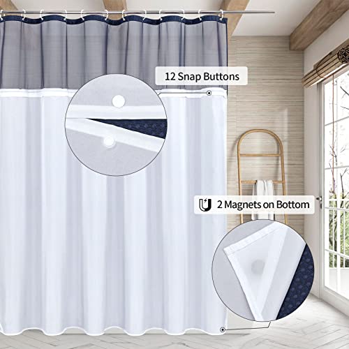 MitoVilla Long Shower Curtain 72 x 78, Navy Blue Fabric Shower Curtain Set with Snap-in Liner, 78 inches Long Cloth Mesh Top Window Shower Curtain for Hotel Spa Bathroom Decor - color: Navy, size: 72"W x 78"L (Pack of 1)