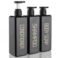 Shampoo and Conditioner Dispenser Shower Soap Bottles 3 Pack 550ml/18.6oz Refillable Shampoo Pump Bottle Dispenser Plastic Empty Body Wash Dispensers with Stylish Permanent Labels for Bathroom (Black) - color: Black