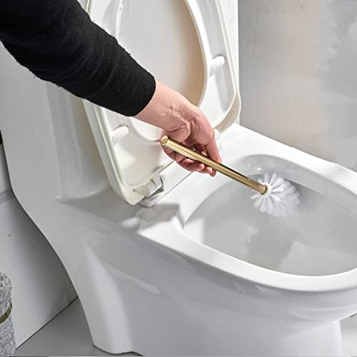 WOLIBEER Crystal Toilet Brush Holder, Polished Gold Brush Handle with Replaceable Brush Head, Stainless Steel Bathroom Cleaning Set Wall Mounted - color: Gold