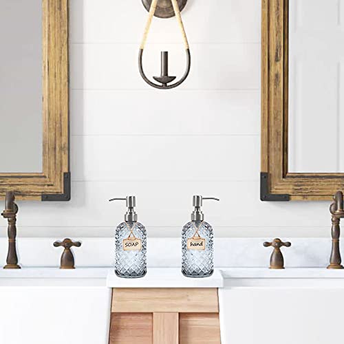 16 oz Diamond Pattern Glass Soap Dispenser, Kitchen and Bathroom Refillable Soap Dispenser with Rust Resistant Stainless Steel Pump for Hand Soap, Lotion Glass Liquid Dispenser(Grey-2pack) - color: Grey-2pack