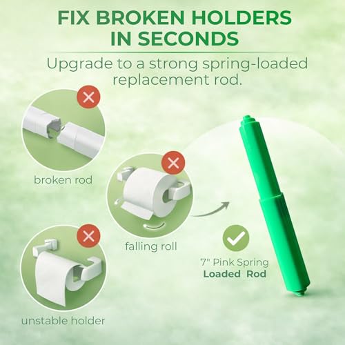 Toilet Paper Holder Spring Rod | Toilet Paper Roller Replacement | Standard & 7 Inch Size Toilet Paper Holder Replacement Rod | Roll Extender fits Extra Large Bathroom Tissue Rolls (Green) - color: Green