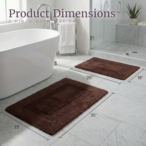 Bathroom Rugs - 2-Piece Cotton Bathroom Mat Set - Machine Washable Bath Mats for Washroom, Kitchen, or Laundry Room by Lavish Home (Chocolate) - color: Brown