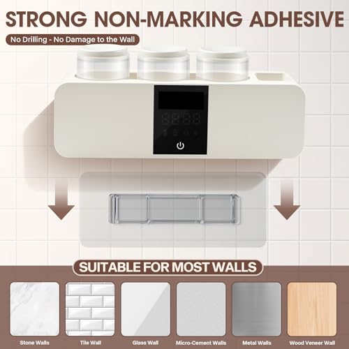 LXIANGN 3 in 1 Toothbrush Cleaner Holders for Bathrooms,Wall Mounted Toothbrush Holders with Drying and Cleaning,Smart LED Screen,6 Toothbrush Slots,3 Cups and Toothpaste Dispenser (White) - color: White