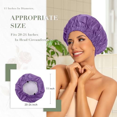 Edoneery Reusable Shower Caps for Women, Waterproof Long Hair Bonnet | Washable Design, Wide Elastic Band, Large Fit, Holds Long Hair, Braids Friendly, Bath Accessories, Spa, Travel - color: Lavender