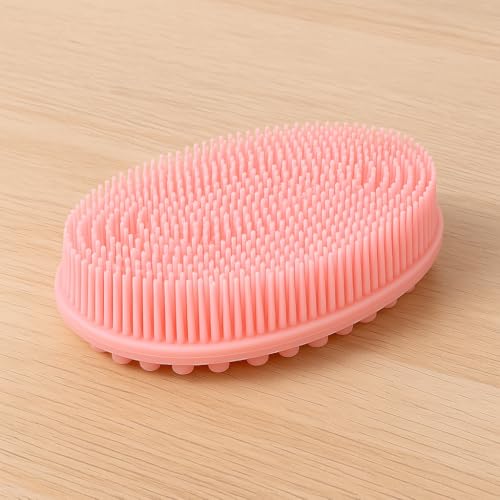 Silicone Body Scrubber Set, 2 Pack Shower Exfoliating Brushes, Pink and Blue