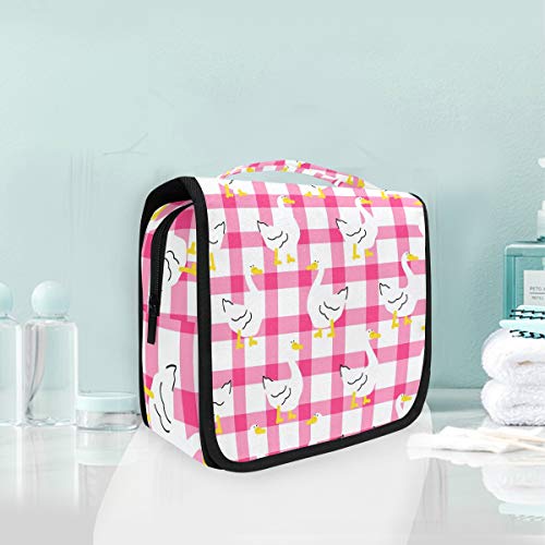 senya Hanging Travel Toiletry Bag Kit Makeup Case Cosmetics Organizer for Men Women - color: Cute Goose Checkered