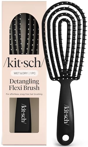 Kitsch Hair Brush Detangler – Flexi Flow Hair Brush for Women, Men & Kids | Detangling Brushes for Curly Hair with Bendable Frame, Bounce Curl Defining Brush for Wet or Dry Strands - Black - color: Black