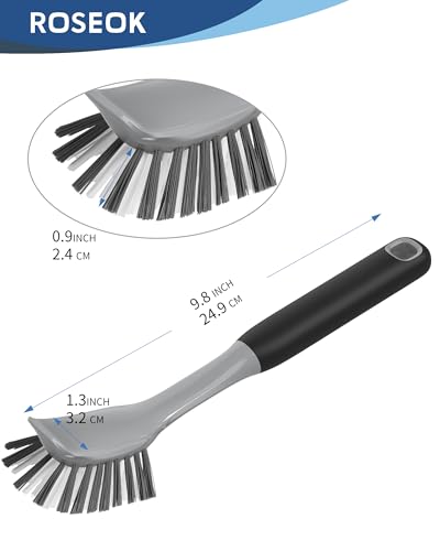 ROSEOK Dish Brush, Dish Scrubber, Nylon Bristles with Built-in Scraper | For Cleaning Dishes, Pots, Non-Stick Pans and Sinks, Black, 2 Pack - color: Black