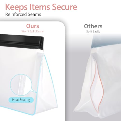 PACKISM Leakpoof Clear Toiletry Bags for Traveling - Sealed TSA Approved Toiletry Bag, Reusable Semi-Transparent Clear Cosmetic Bag with Flat Bottom, Perfect for Travel Essentials, 2L+2M, Black - color: 0-2L 2M-Black