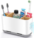 GFWARE Toothbrush Holders for Bathrooms - Bamboo Divider Toothbrush and Toothpaste Holder with Drainage, Kids Electric Toothbrush Organizer for Bathroom Countertop, White Tooth Brush Holder - color: White-l