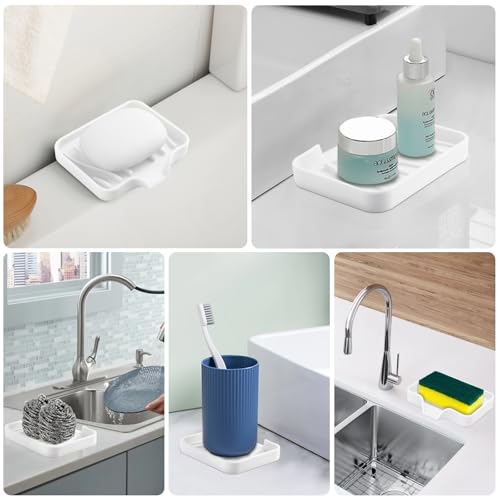 Silicone Soap Dish with Drain, SAISN Kitchen Soap Tray for Shower 2 Pack Self Draining Soap Dish Soft Bathroom Soap Holder for Kitchen Sink Flexible Portable Soap Saver, White - color: White
